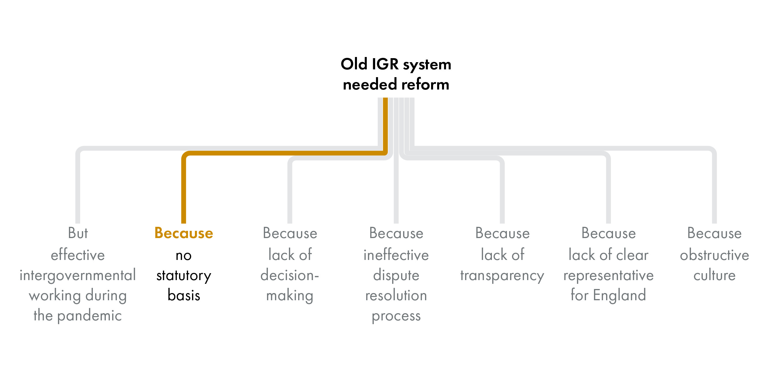 The image shows the same diagram as before but only the line to the text block that says 'no statutory basis' is in colour.